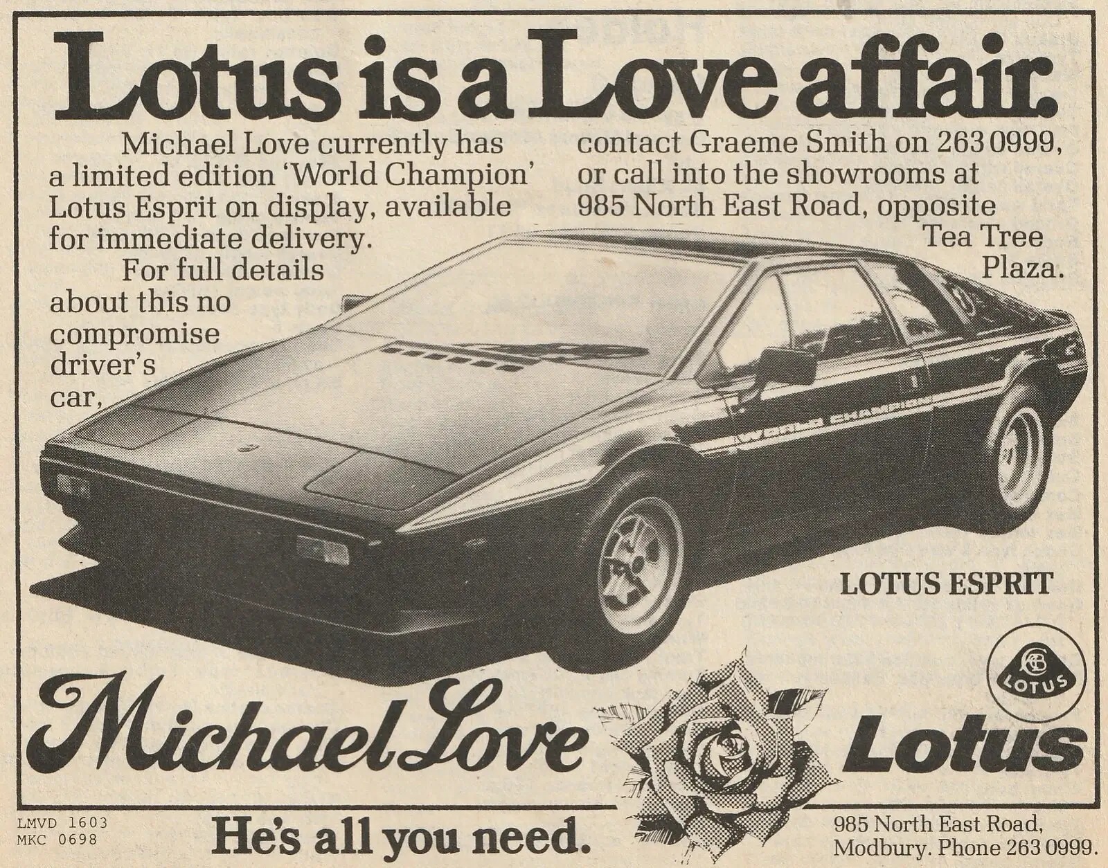 1980 Lotus Esprit Advert