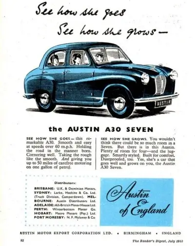 1953 Austin A30 Magazine Advert