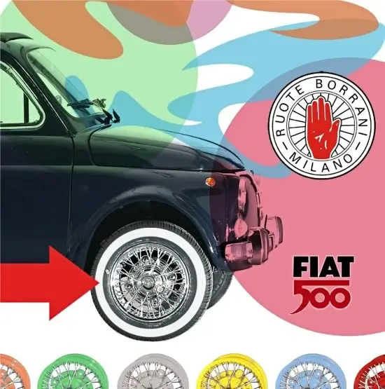 Fiat 500 Whitewall tyres on Borrani Wire Wheels
