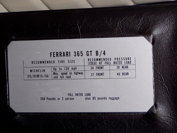 Ferrari 365 GTB/4 tyre pressure