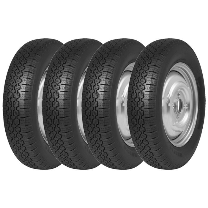 Set of 4 morris minor wheels and ca67 tyres with silver centers