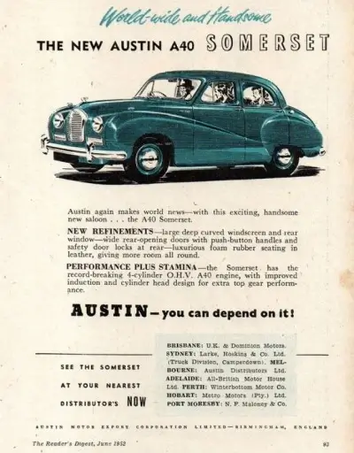 Click to enlarge 1952 Austin A40 Somerset Saloon Original Magazine Advertisement