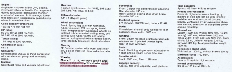1966 BMW 1600 New Class Brochure Specifications