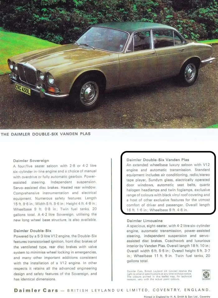 Daimler Vanden Plas Advert