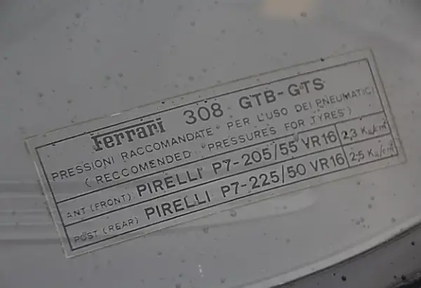 Click to enlarge Ferrari 308 GTB/GTS Tyres Label PIRELLI P7 Tyres