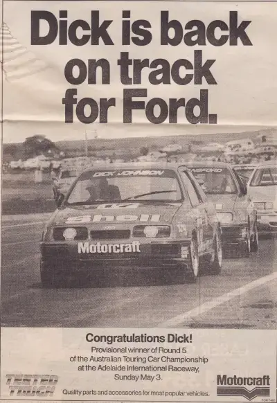 1987 Motorcraft Magazine Dick Johnson Ford Sierra Advert - Title reads 