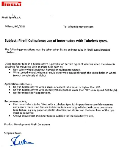 Pirelli Inner Tube Guide