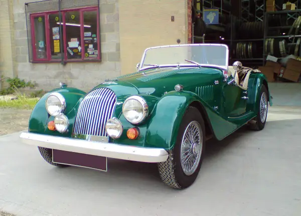 Click to enlarge A Morgan 4/4 on New 165-15 Michelin XAS Tyres at Longstone HQ