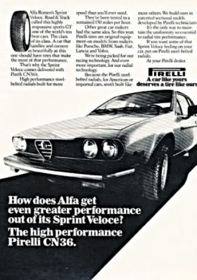 Alfa Romeo Alfetta GTV Pirelli CN36 Advert