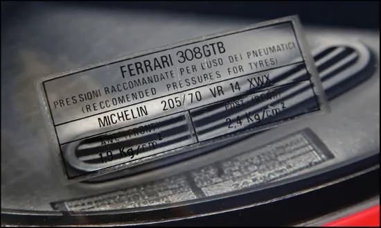 Ferrari 308GTB Tyre Pressure