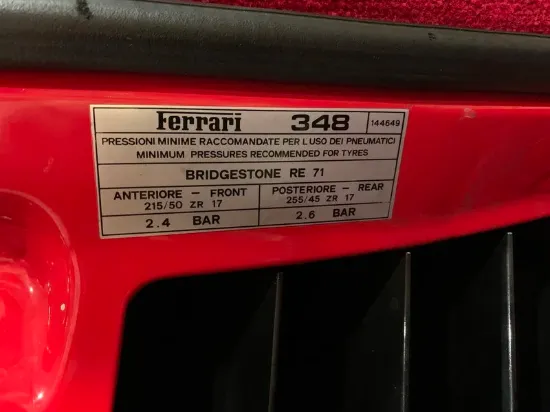 Ferrari 348 Tyre Pressures
