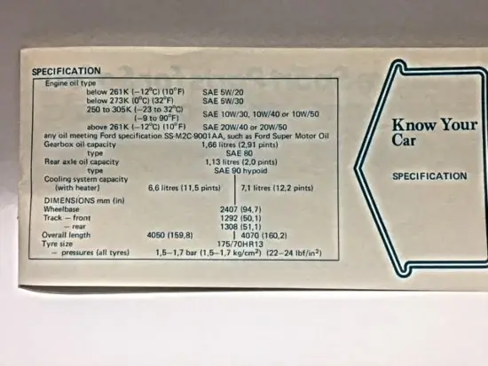Click to enlarge Ford Escort Specification