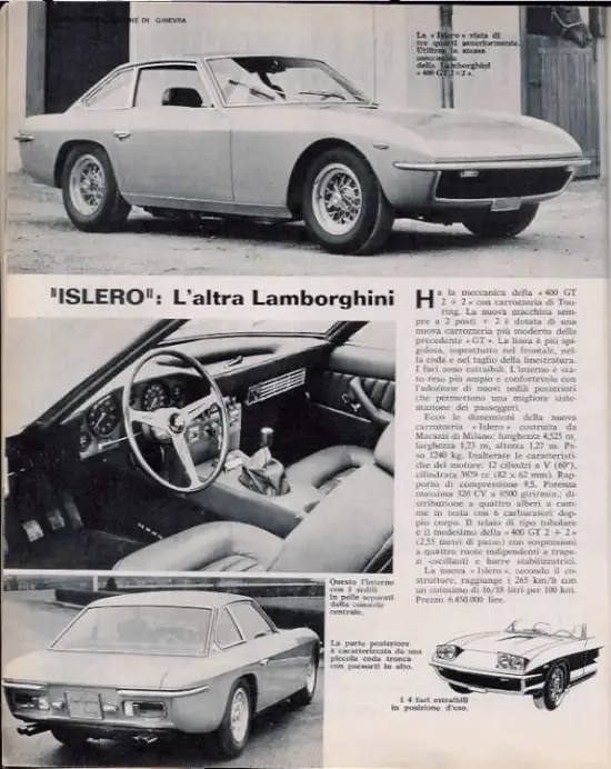 Lamborghini Islero Period Italian Magazine Advert